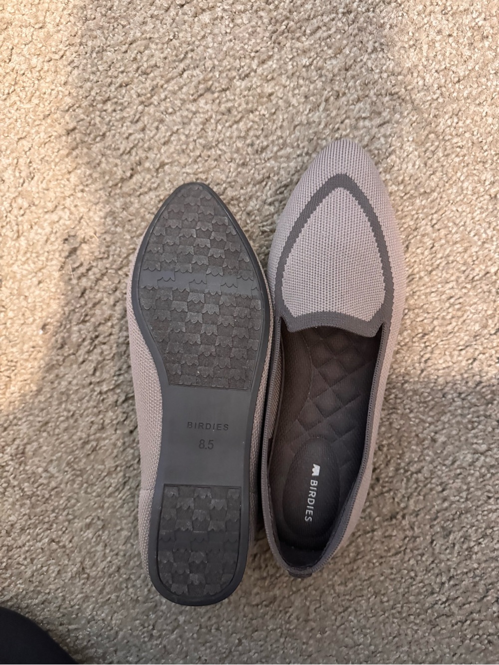 Birdies Men’s Knit Slip-On Loafers in Taupe and Dark Gray